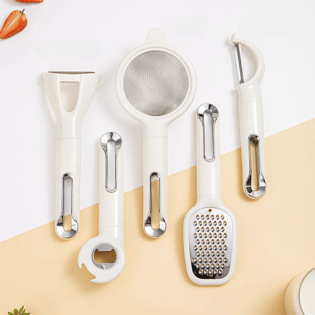 Multi-Functional 7-Piece Stainless Steel Kitchen Tools Set with Stand